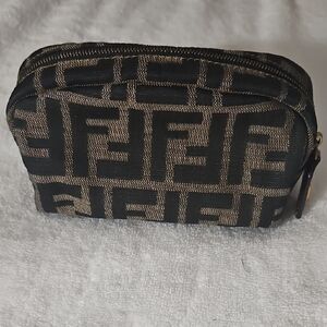 Fendi Black and Gold Monogram Cosmetic Pouch